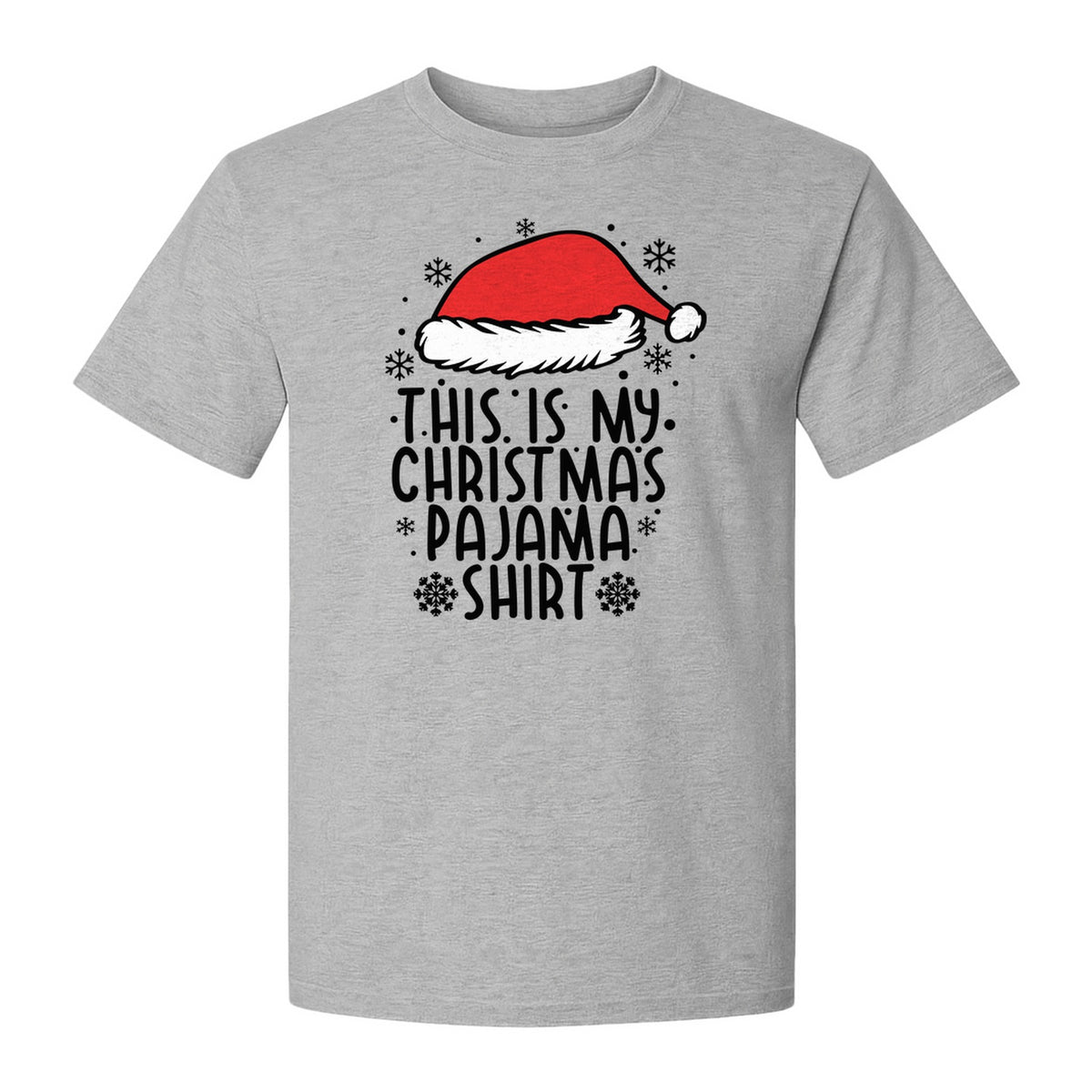 Christmas Pajama T-Shirt with Santa Hat and Snowflakes for Matching Family Sleepwear and Holiday Parties