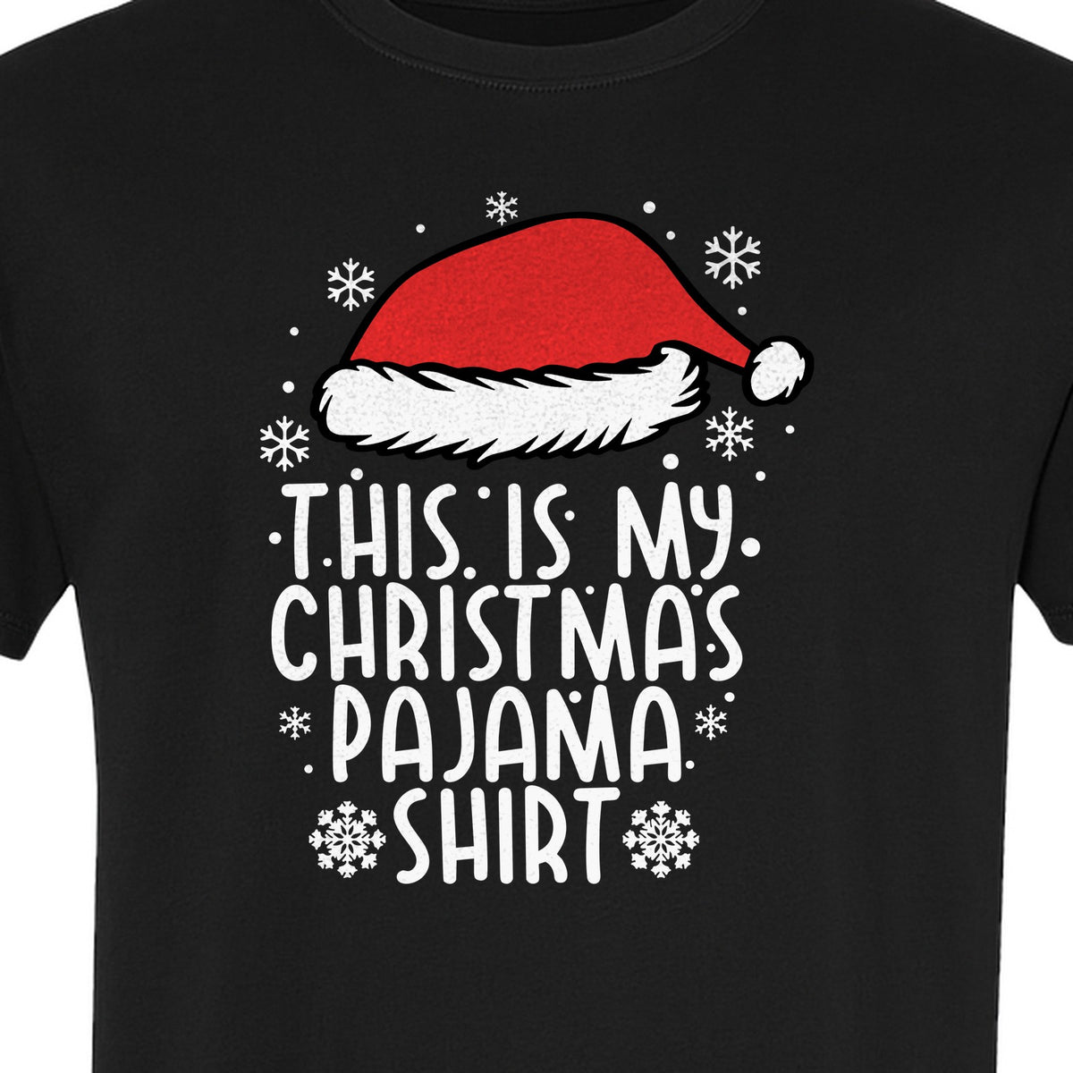 Christmas Pajama T-Shirt with Santa Hat and Snowflakes for Matching Family Sleepwear and Holiday Parties