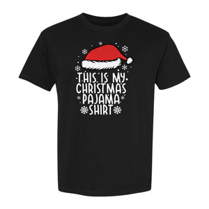 Christmas Pajama T-Shirt with Santa Hat and Snowflakes for Matching Family Sleepwear and Holiday Parties