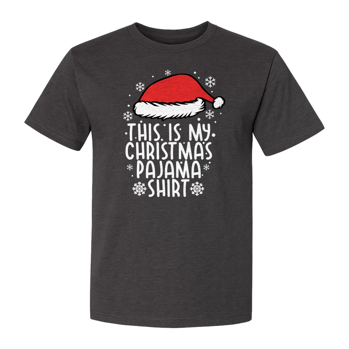 Christmas Pajama T-Shirt with Santa Hat and Snowflakes for Matching Family Sleepwear and Holiday Parties