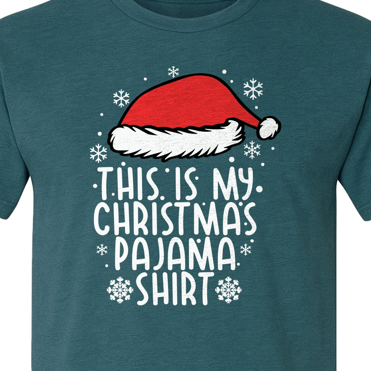 Christmas Pajama T-Shirt with Santa Hat and Snowflakes for Matching Family Sleepwear and Holiday Parties