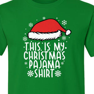 Christmas Pajama T-Shirt with Santa Hat and Snowflakes for Matching Family Sleepwear and Holiday Parties