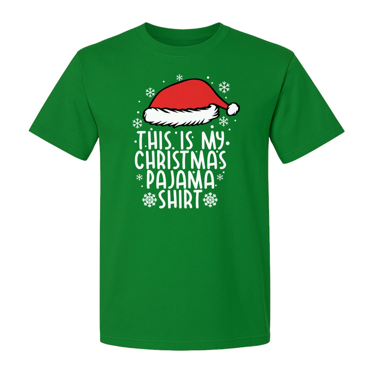 Christmas Pajama T-Shirt with Santa Hat and Snowflakes for Matching Family Sleepwear and Holiday Parties