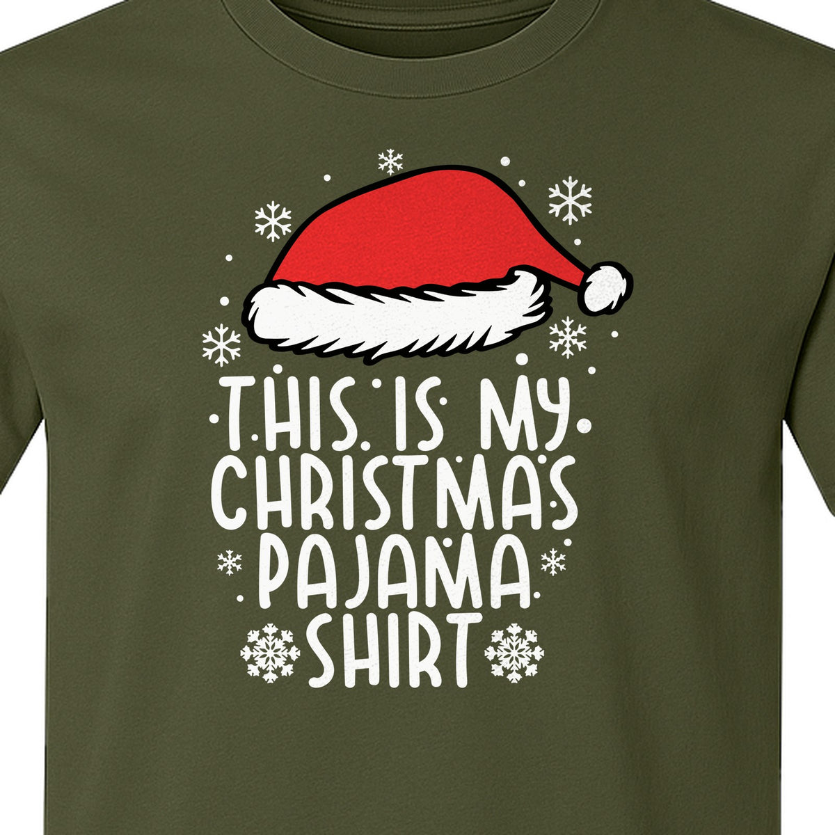 Christmas Pajama T-Shirt with Santa Hat and Snowflakes for Matching Family Sleepwear and Holiday Parties