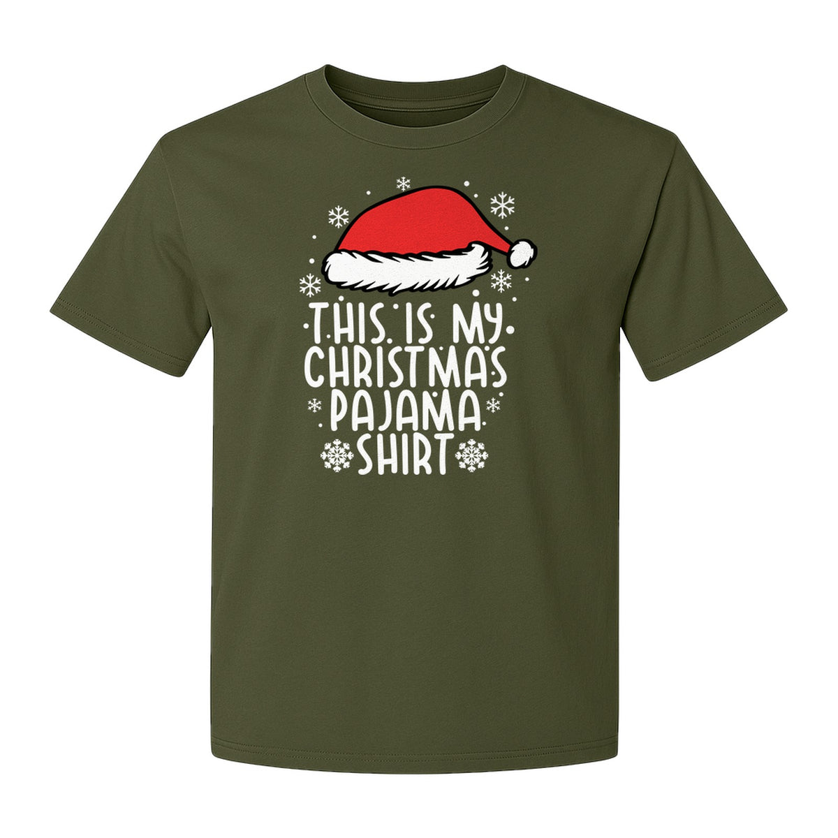 Christmas Pajama T-Shirt with Santa Hat and Snowflakes for Matching Family Sleepwear and Holiday Parties
