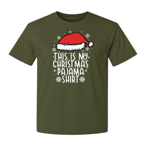 Christmas Pajama T-Shirt with Santa Hat and Snowflakes for Matching Family Sleepwear and Holiday Parties