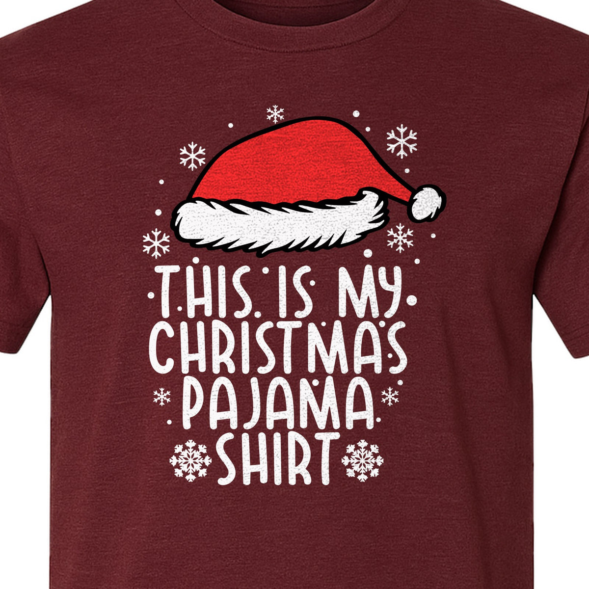 Christmas Pajama T-Shirt with Santa Hat and Snowflakes for Matching Family Sleepwear and Holiday Parties