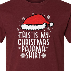 Christmas Pajama T-Shirt with Santa Hat and Snowflakes for Matching Family Sleepwear and Holiday Parties