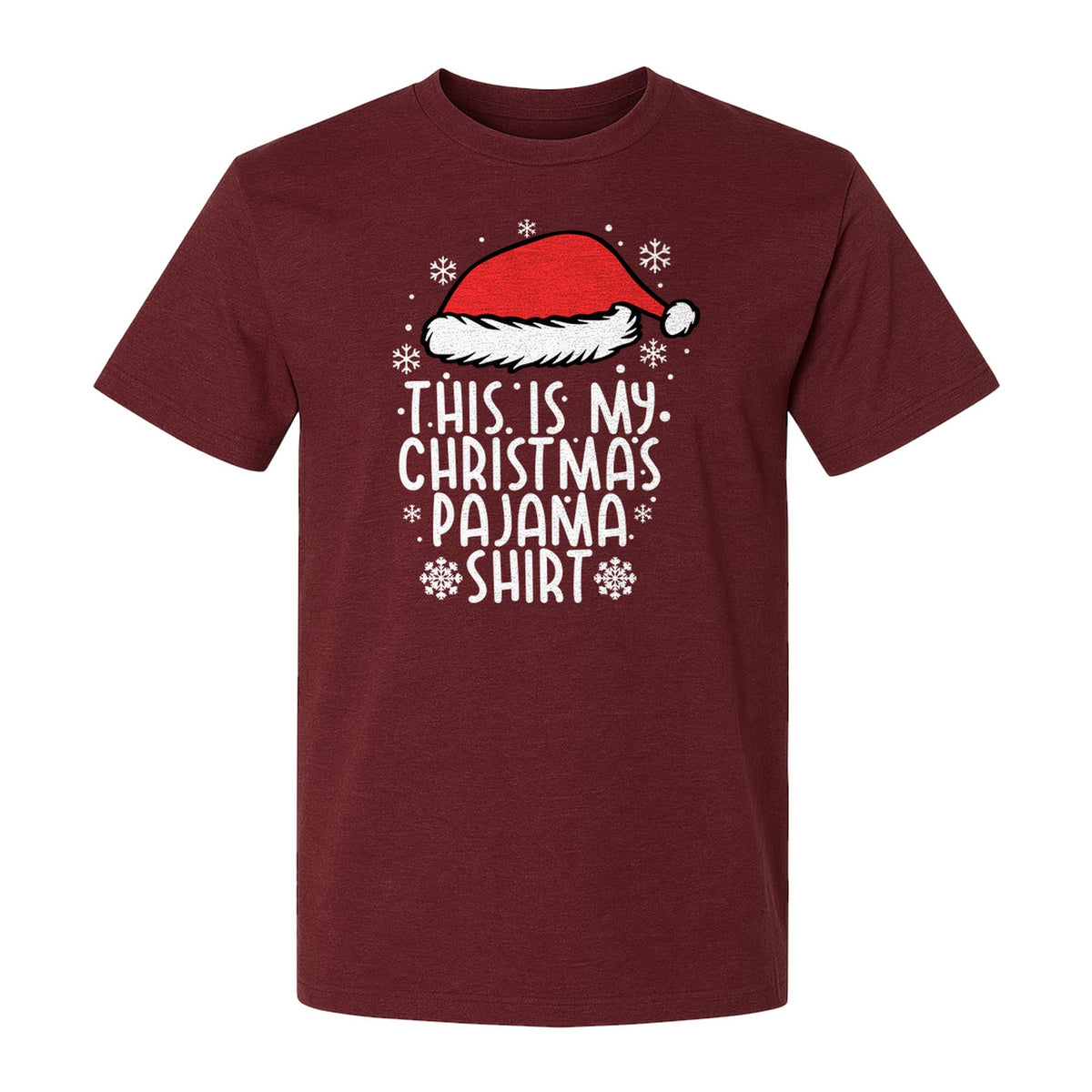 Christmas Pajama T-Shirt with Santa Hat and Snowflakes for Matching Family Sleepwear and Holiday Parties