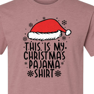 Christmas Pajama T-Shirt with Santa Hat and Snowflakes for Matching Family Sleepwear and Holiday Parties