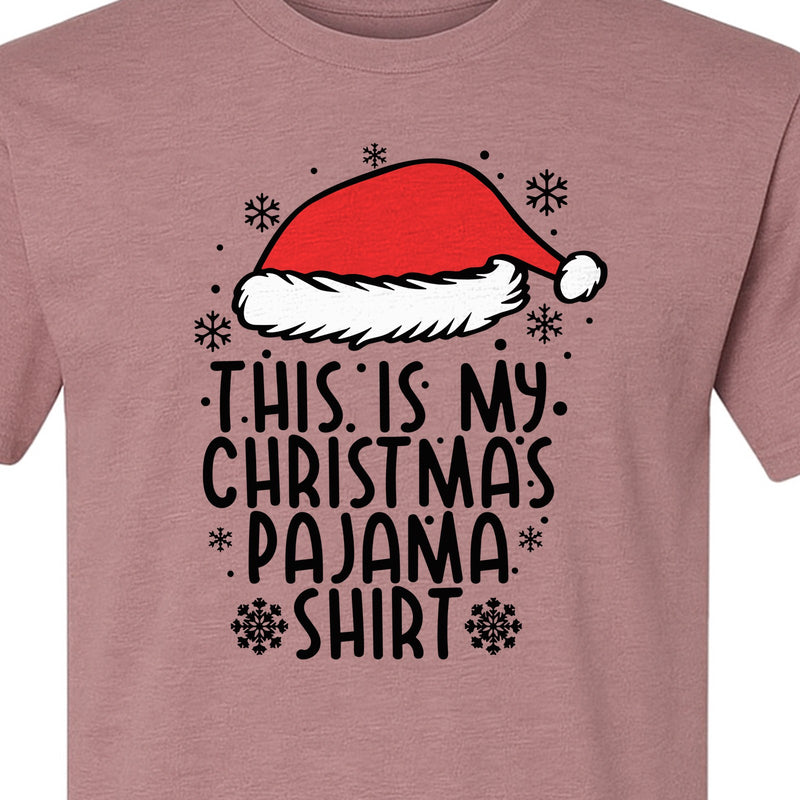 Christmas Pajama T-Shirt with Santa Hat and Snowflakes for Matching Family Sleepwear and Holiday Parties