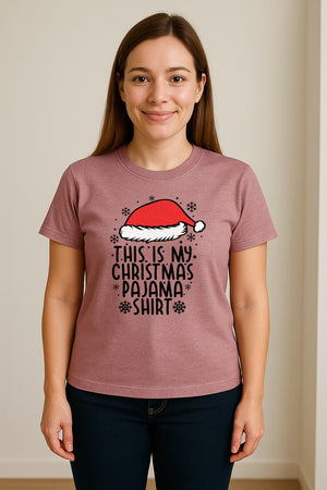 Christmas Pajama T-Shirt with Santa Hat and Snowflakes for Matching Family Sleepwear and Holiday Parties