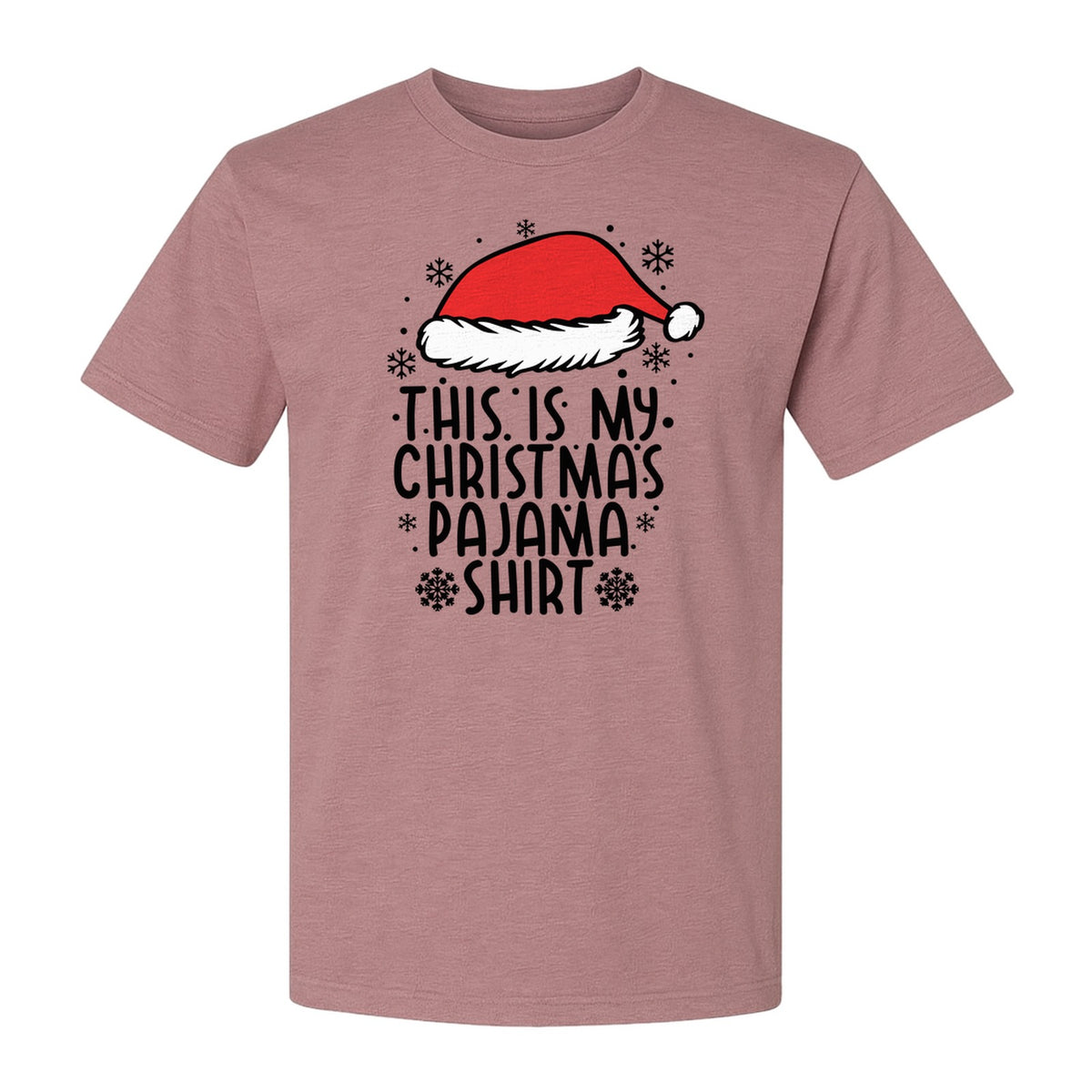 Christmas Pajama T-Shirt with Santa Hat and Snowflakes for Matching Family Sleepwear and Holiday Parties