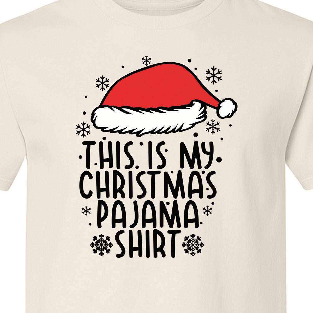 Christmas Pajama T-Shirt with Santa Hat and Snowflakes for Matching Family Sleepwear and Holiday Parties