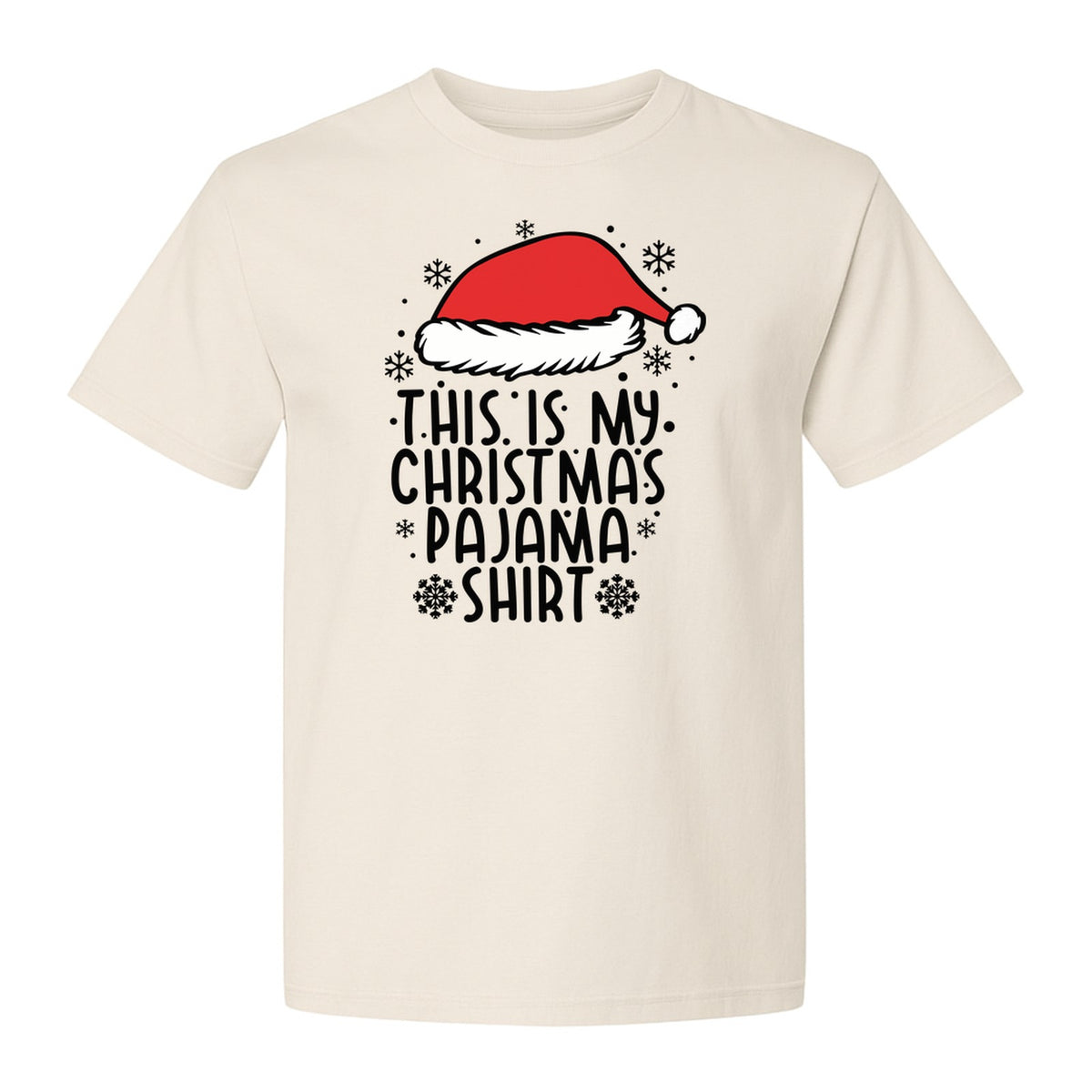 Christmas Pajama T-Shirt with Santa Hat and Snowflakes for Matching Family Sleepwear and Holiday Parties