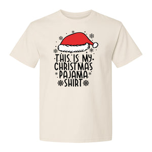 Christmas Pajama T-Shirt with Santa Hat and Snowflakes for Matching Family Sleepwear and Holiday Parties