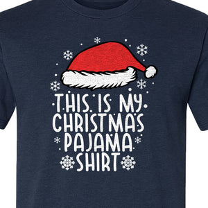 Christmas Pajama T-Shirt with Santa Hat and Snowflakes for Matching Family Sleepwear and Holiday Parties