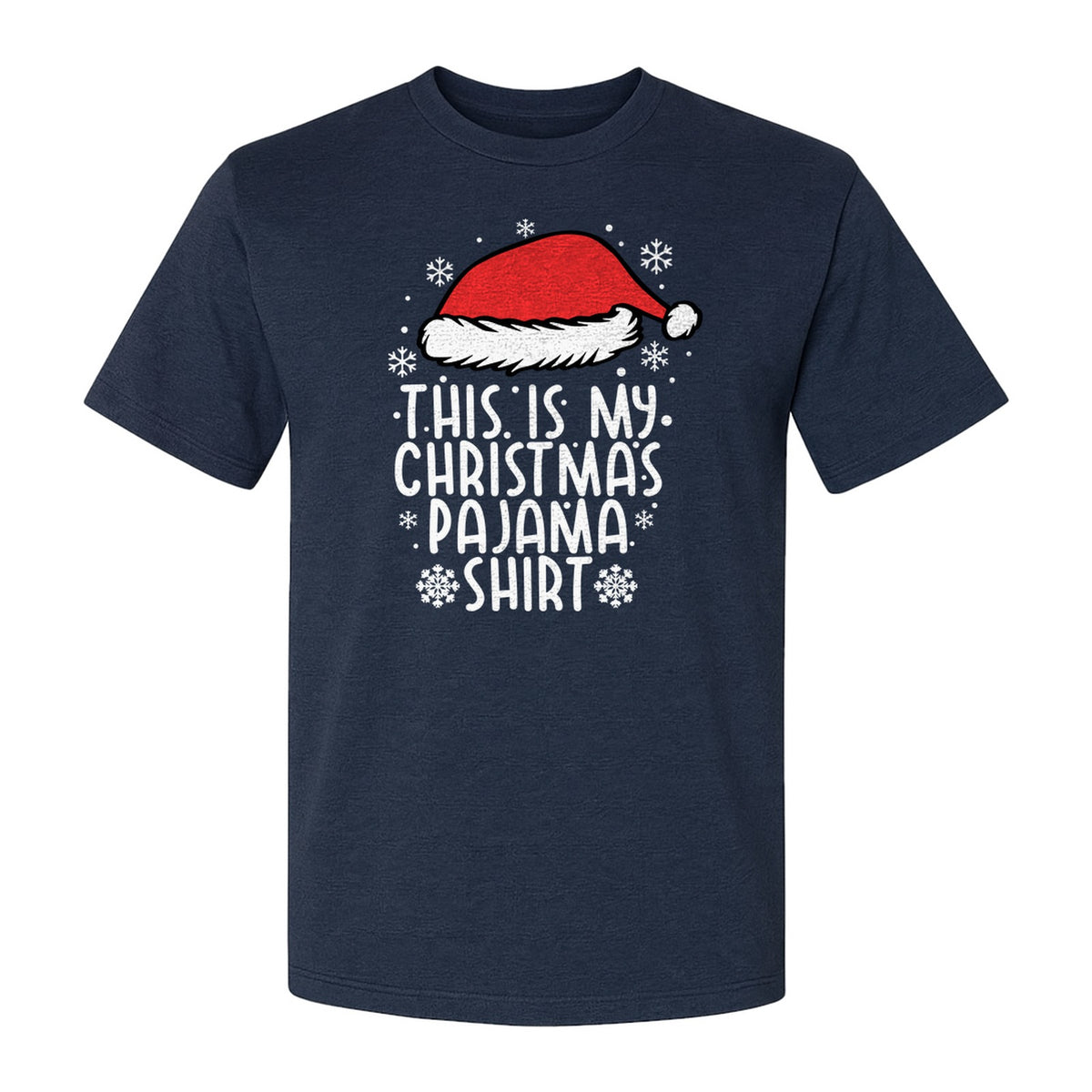 Christmas Pajama T-Shirt with Santa Hat and Snowflakes for Matching Family Sleepwear and Holiday Parties