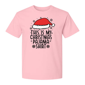 Christmas Pajama T-Shirt with Santa Hat and Snowflakes for Matching Family Sleepwear and Holiday Parties