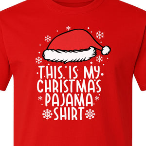 Christmas Pajama T-Shirt with Santa Hat and Snowflakes for Matching Family Sleepwear and Holiday Parties
