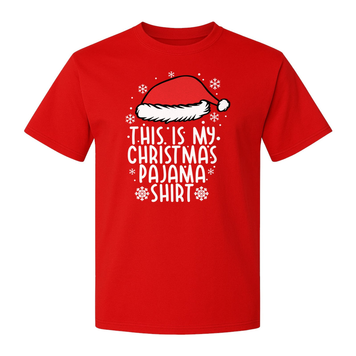 Christmas Pajama T-Shirt with Santa Hat and Snowflakes for Matching Family Sleepwear and Holiday Parties