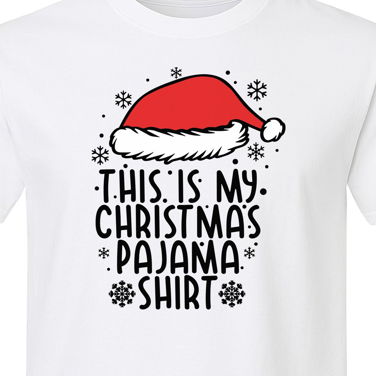 Christmas Pajama T-Shirt with Santa Hat and Snowflakes for Matching Family Sleepwear and Holiday Parties