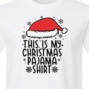 Christmas Pajama T-Shirt with Santa Hat and Snowflakes for Matching Family Sleepwear and Holiday Parties