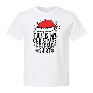 Christmas Pajama T-Shirt with Santa Hat and Snowflakes for Matching Family Sleepwear and Holiday Parties