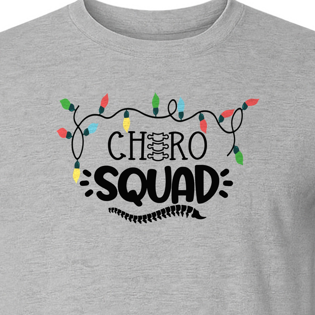 Chiropractor Christmas T-Shirt, Chiro Squad Spine and Holiday Lights Graphic for Chiropractic Teams