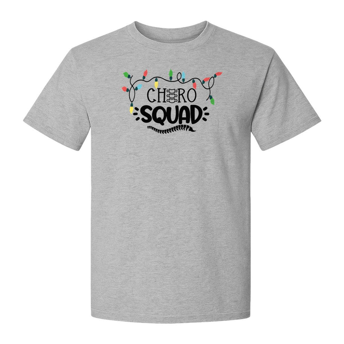 Chiropractor Christmas T-Shirt, Chiro Squad Spine and Holiday Lights Graphic for Chiropractic Teams