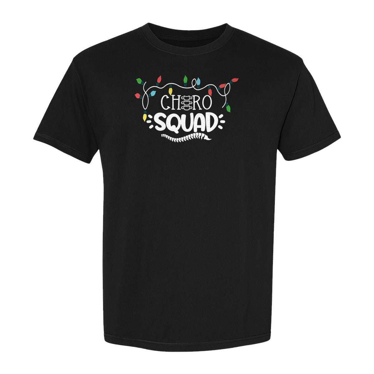 Chiropractor Christmas T-Shirt, Chiro Squad Spine and Holiday Lights Graphic for Chiropractic Teams