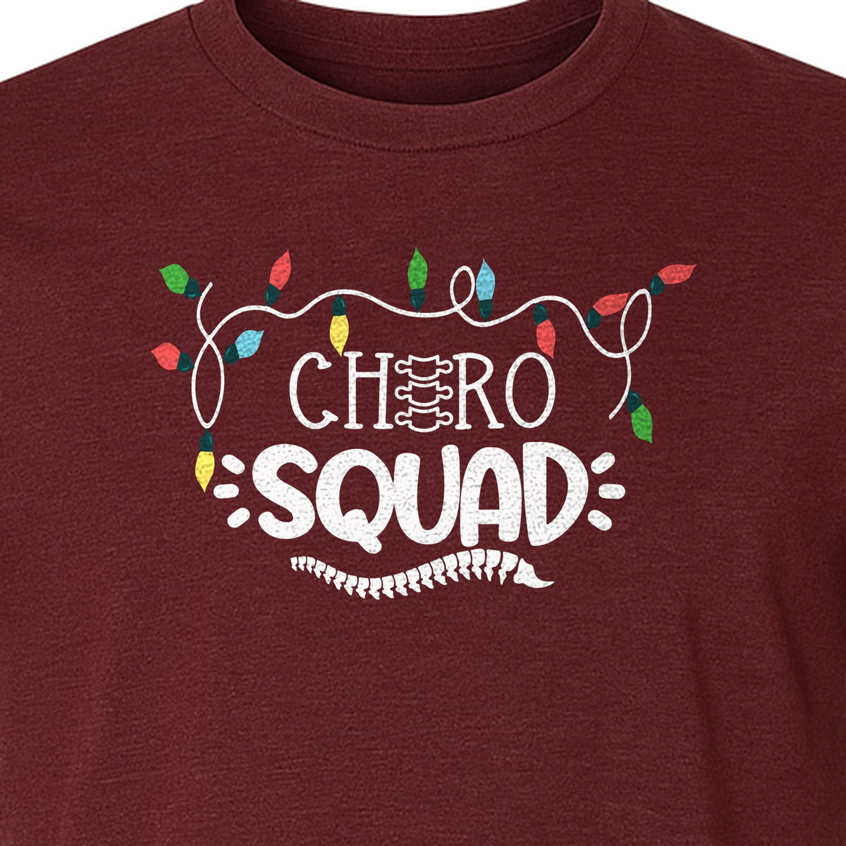 Chiropractor Christmas T-Shirt, Chiro Squad Spine and Holiday Lights Graphic for Chiropractic Teams