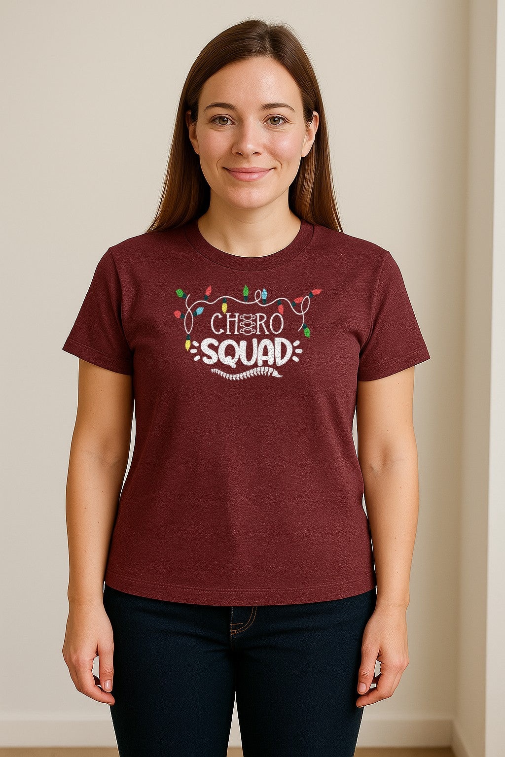 Chiropractor Christmas T-Shirt, Chiro Squad Spine and Holiday Lights Graphic for Chiropractic Teams
