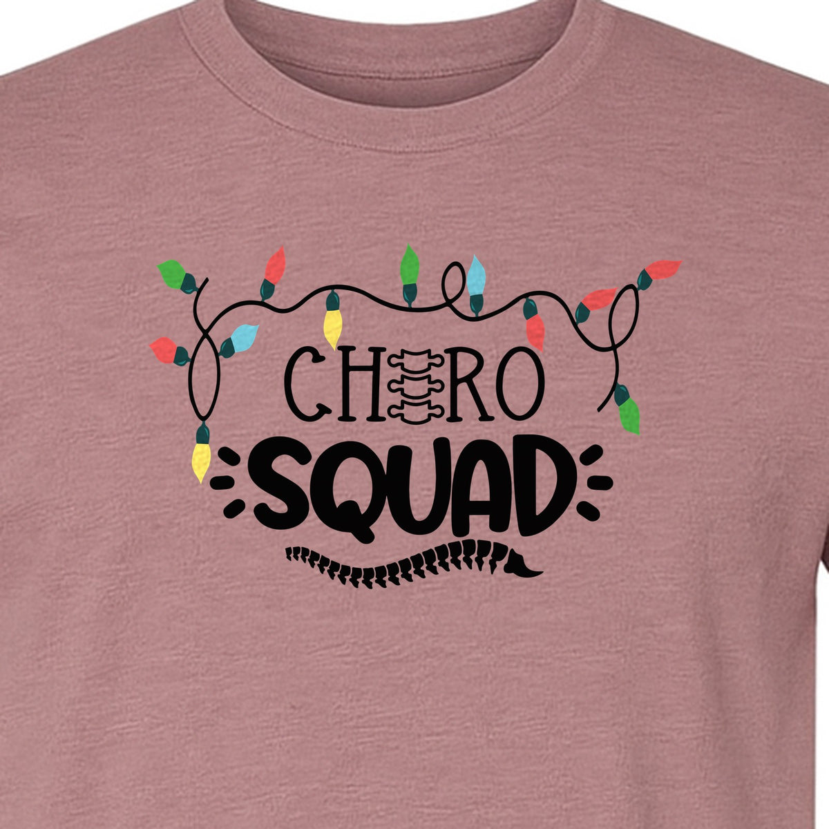 Chiropractor Christmas T-Shirt, Chiro Squad Spine and Holiday Lights Graphic for Chiropractic Teams
