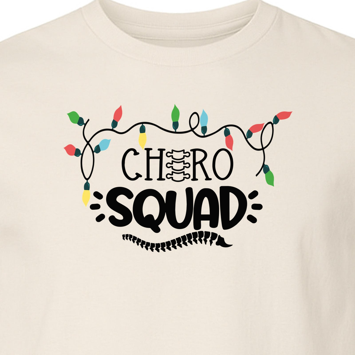 Chiropractor Christmas T-Shirt, Chiro Squad Spine and Holiday Lights Graphic for Chiropractic Teams