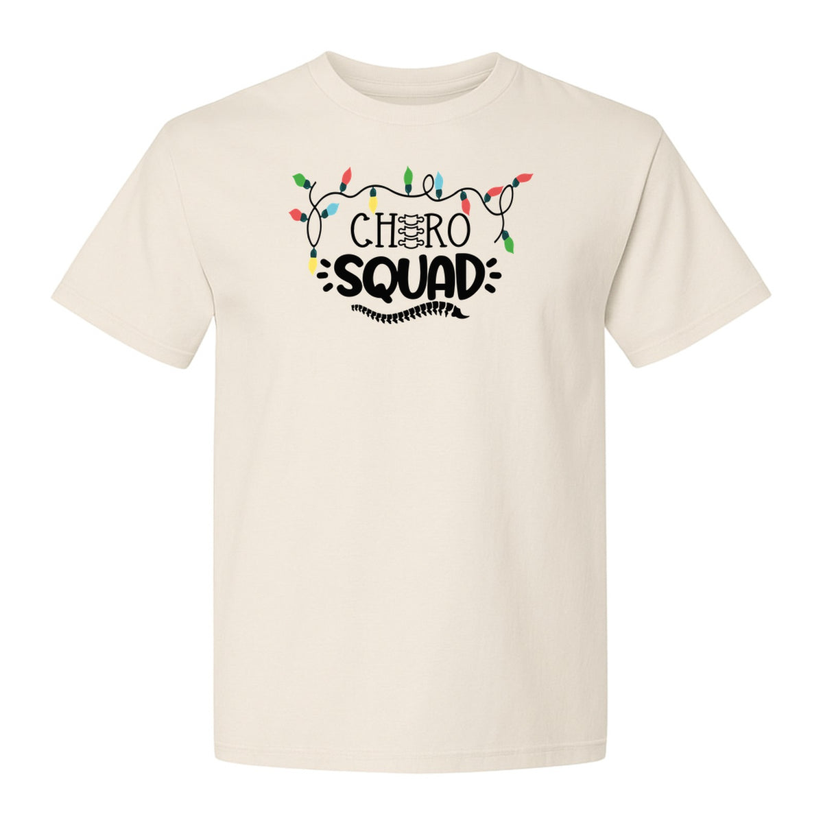 Chiropractor Christmas T-Shirt, Chiro Squad Spine and Holiday Lights Graphic for Chiropractic Teams