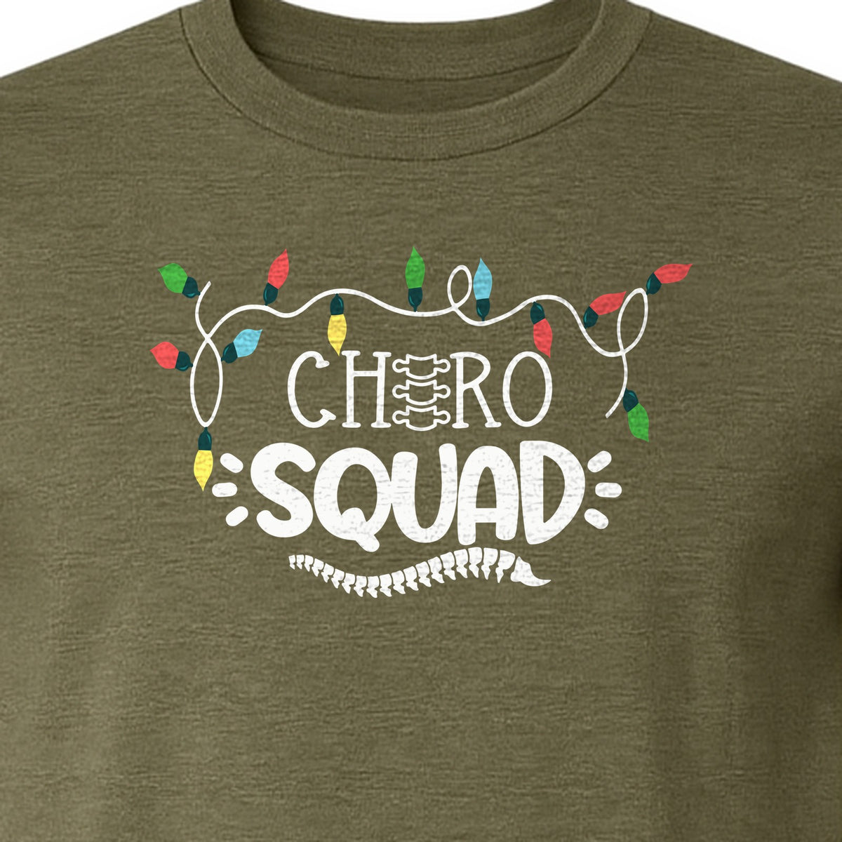 Chiropractor Christmas T-Shirt, Chiro Squad Spine and Holiday Lights Graphic for Chiropractic Teams