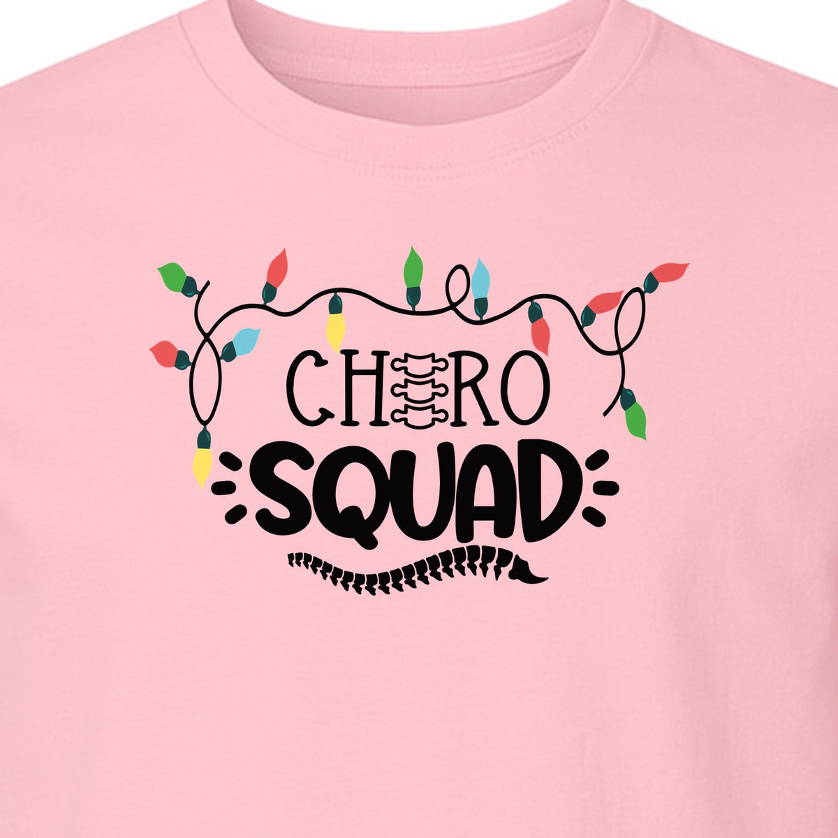 Chiropractor Christmas T-Shirt, Chiro Squad Spine and Holiday Lights Graphic for Chiropractic Teams