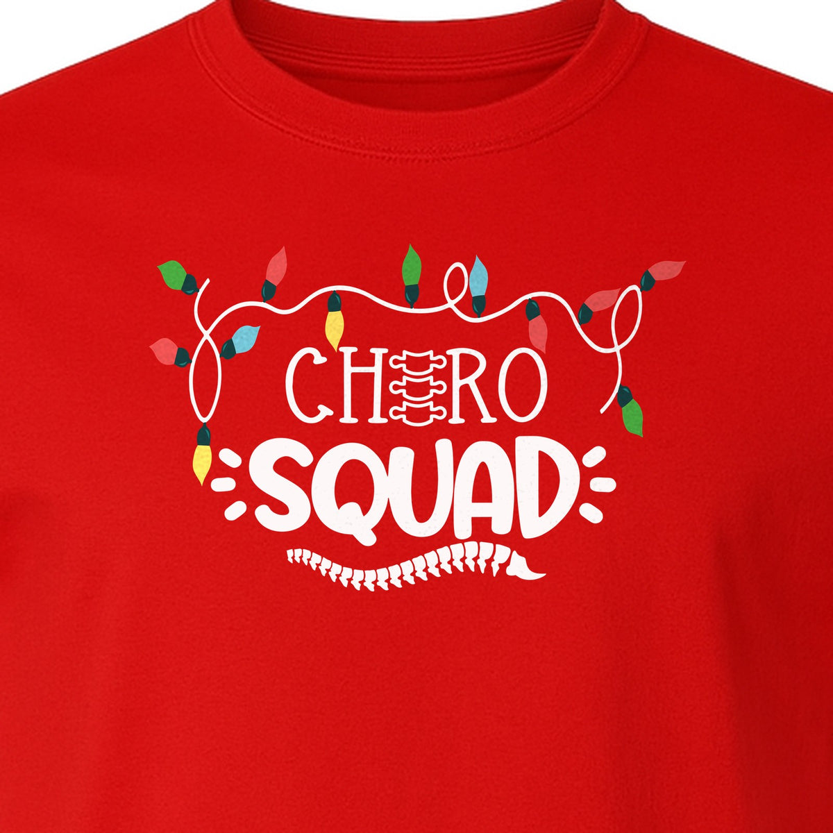 Chiropractor Christmas T-Shirt, Chiro Squad Spine and Holiday Lights Graphic for Chiropractic Teams
