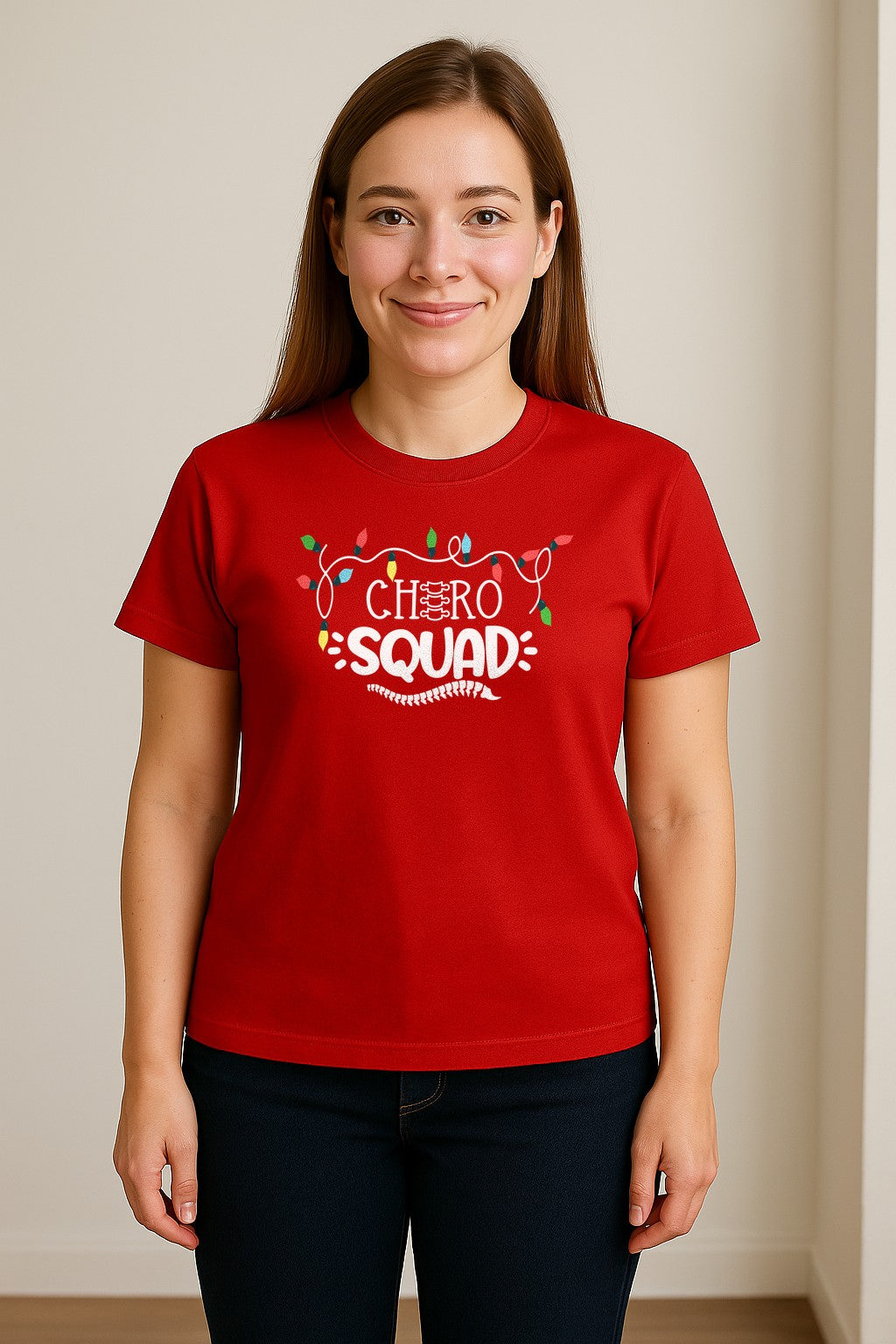 Chiropractor Christmas T-Shirt, Chiro Squad Spine and Holiday Lights Graphic for Chiropractic Teams