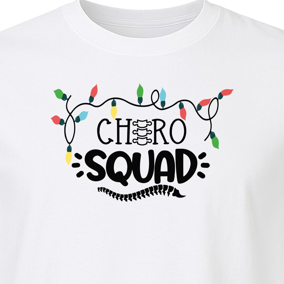 Chiropractor Christmas T-Shirt, Chiro Squad Spine and Holiday Lights Graphic for Chiropractic Teams