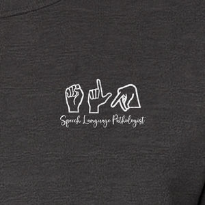 Speech Language Pathologist T-Shirt, ASL Hand Sign Pocket Design for SLP Professionals