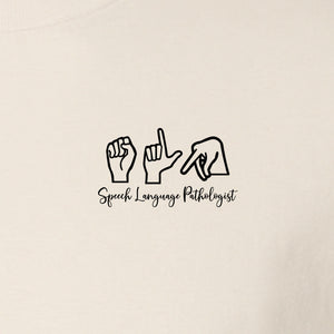 Speech Language Pathologist T-Shirt, ASL Hand Sign Pocket Design for SLP Professionals