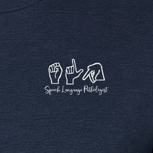 Speech Language Pathologist T-Shirt, ASL Hand Sign Pocket Design for SLP Professionals