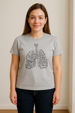 Anatomical Lung T-Shirt, Labeled Respiratory Diagram for Pulmonologists, Therapists and Transplant Survivors