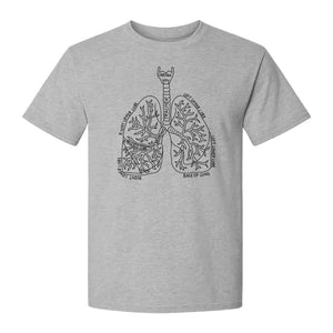 Anatomical Lung T-Shirt, Labeled Respiratory Diagram for Pulmonologists, Therapists and Transplant Survivors