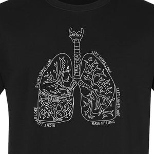 Anatomical Lung T-Shirt, Labeled Respiratory Diagram for Pulmonologists, Therapists and Transplant Survivors