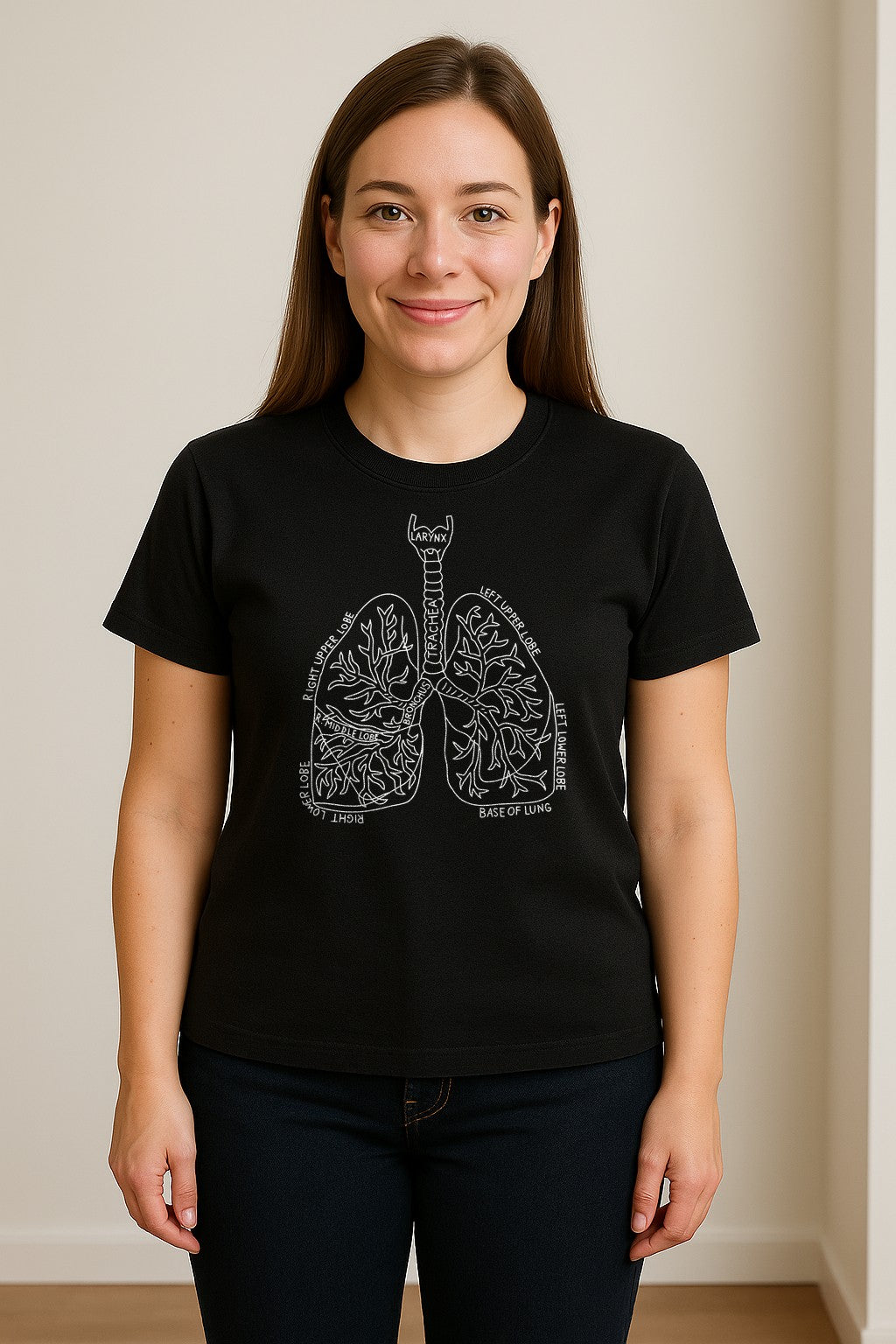 Anatomical Lung T-Shirt, Labeled Respiratory Diagram for Pulmonologists, Therapists and Transplant Survivors