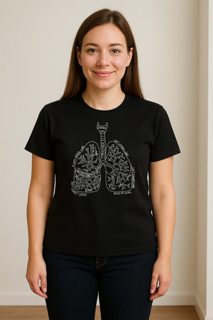 Anatomical Lung T-Shirt, Labeled Respiratory Diagram for Pulmonologists, Therapists and Transplant Survivors