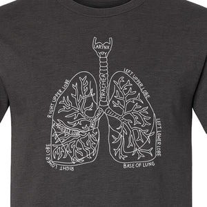 Anatomical Lung T-Shirt, Labeled Respiratory Diagram for Pulmonologists, Therapists and Transplant Survivors